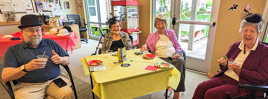 All Saints Assisted Living residents celebrated the Kentucky Derby with mint juleps and fancy hats.