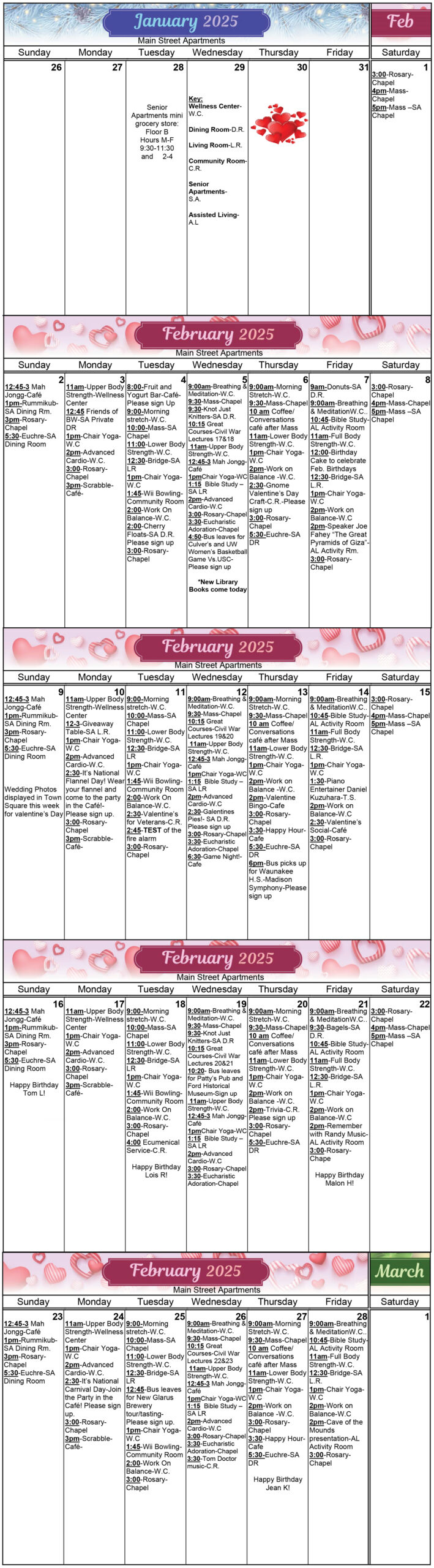 All Saints Main Street February calendar